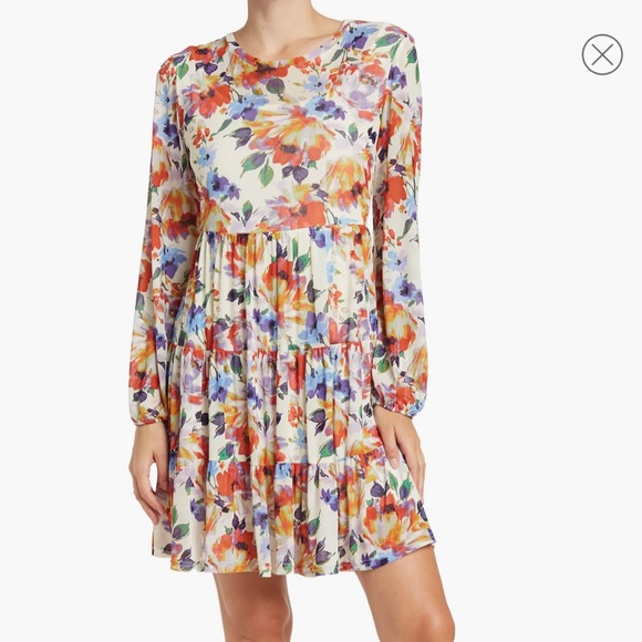 Love by Design Catherine Long Sleeve Mesh Babydoll Dress in Paint Flowers Size M - Picture 1 of 17
